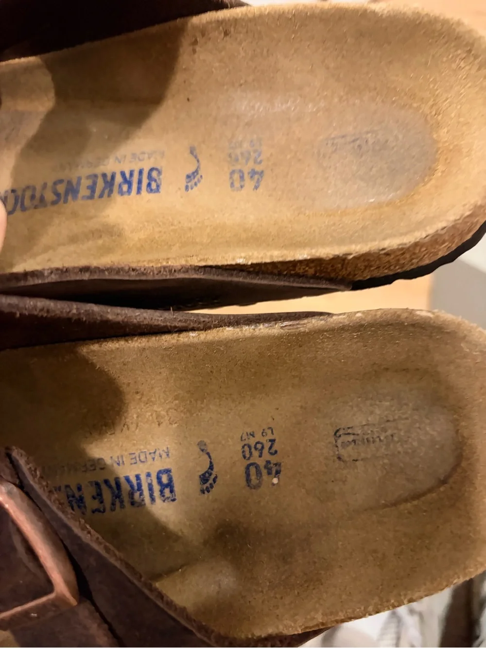 Birkenstock Brown Leather Two-Strap Sandals with Copper Buckles